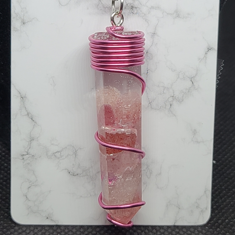 Handcrafted Strawberry Quartz Crystal Necklace